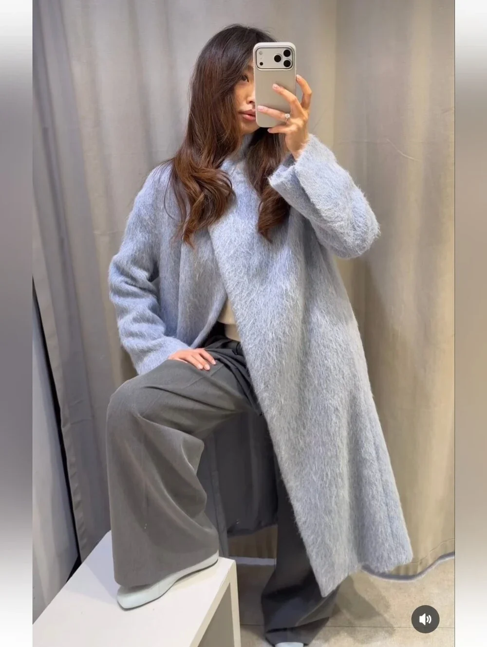ZARA STRAIGHT COAT WITH MANTECO WOOL Size M Blue